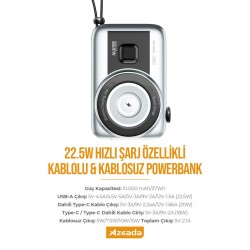 Azeada AZ-P13 22,5W 10000mAh Magnetic Wireless Powerbank (Gümüş)