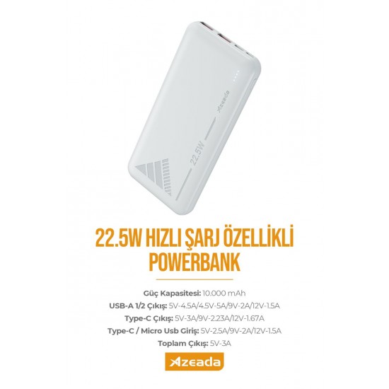 Azeada AZ-P06 22,5W 10000mAh Powerbank (Beyaz) Azeada AZ-P06 22,5W 10000mAh Powerbank (Beyaz)