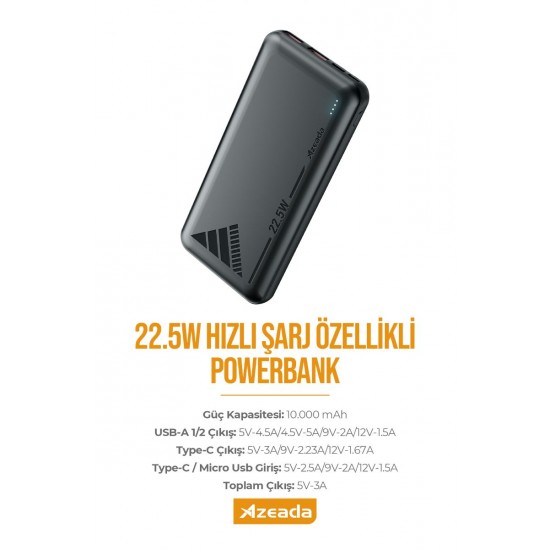 Azeada AZ-P06 22,5W 10000mAh Powerbank (Siyah) Azeada AZ-P06 22,5W 10000mAh Powerbank (Siyah)