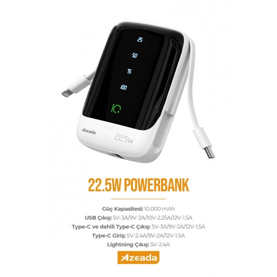 Azeada AZ-P01 22,5W 10000mAh Powerbank (Beyaz) Azeada AZ-P01 22,5W 10000mAh Powerbank (Beyaz)