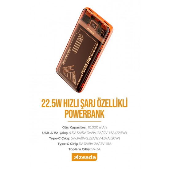 Azeada AZ-P17 22,5W 10000mAh Transparan Powerbank (Turuncu) Azeada AZ-P17 22,5W 10000mAh Transparan Powerbank (Turuncu)