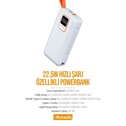 Azeada AZ-P03 22,5W 10000mAh Powerbank (Beyaz)