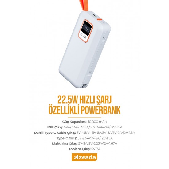 Azeada AZ-P03 22,5W 10000mAh Powerbank (Beyaz) Azeada AZ-P03 22,5W 10000mAh Powerbank (Beyaz)