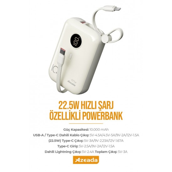 Azeada AZ-P14 22,5W 10000mAh Powerbank (Fildişi) Azeada AZ-P14 22,5W 10000mAh Powerbank (Fildişi)