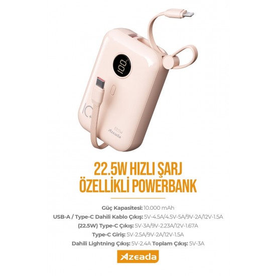 Azeada AZ-P14 22,5W 10000mAh Powerbank (Pembe) Azeada AZ-P14 22,5W 10000mAh Powerbank (Pembe)