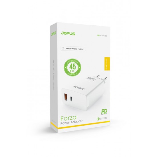 Jopus JO-S06 Forza USB / PD QC 3.0A 45W Hızlı Şarj Adaptörü (Beyaz) Jopus JO-S06 Forza USB / PD QC 3.0A 45W Hızlı Şarj Adaptörü (Beyaz)