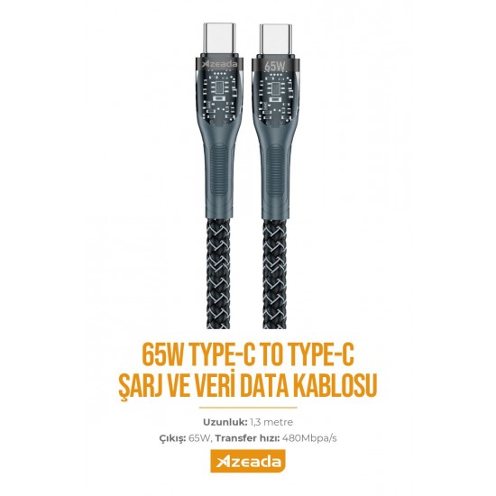 Azeada PD-B89 Type C to Type C 65W Şarj ve Data Kablosu 1.3m Azeada PD-B89 Type C to Type C 65W Şarj ve Data Kablosu 1.3m