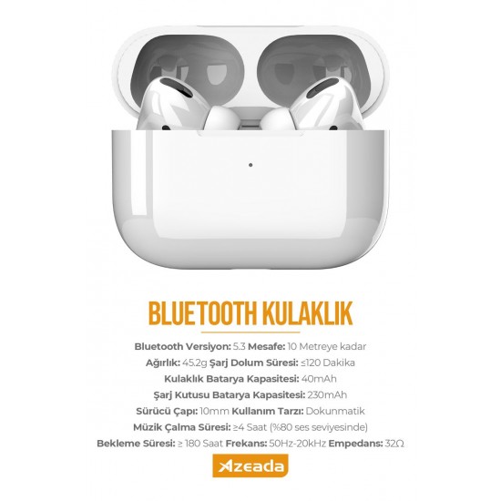 Azeada PD-BT113 TWS 5.3 3.Nesil Bluetooth Kulaklık