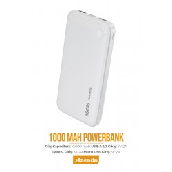 Azeada PD-P107 5V-2A 10000mAh Powerbank (Beyaz)