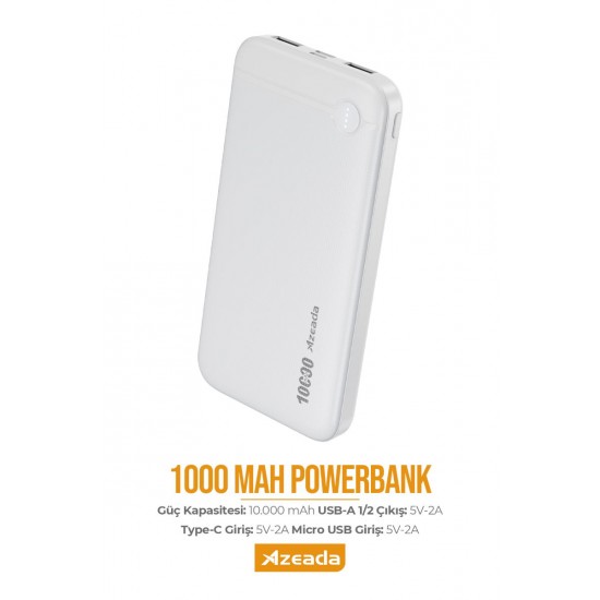 Azeada PD-P107 5V-2A 10000mAh Powerbank (Beyaz) Azeada PD-P107 5V-2A 10000mAh Powerbank (Beyaz)