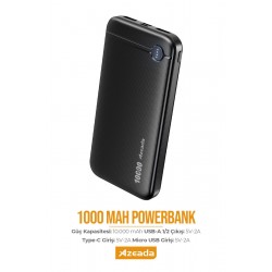 Azeada PD-P107 5V-2A 10000mAh Powerbank (Siyah)