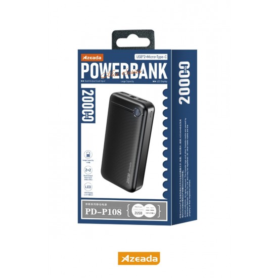 Azeada PD-P108 5V-2A 20000mAh Powerbank (Siyah) Azeada PD-P108 5V-2A 20000mAh Powerbank (Siyah)