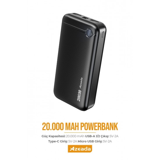 Azeada PD-P108 5V-2A 20000mAh Powerbank (Siyah) Azeada PD-P108 5V-2A 20000mAh Powerbank (Siyah)