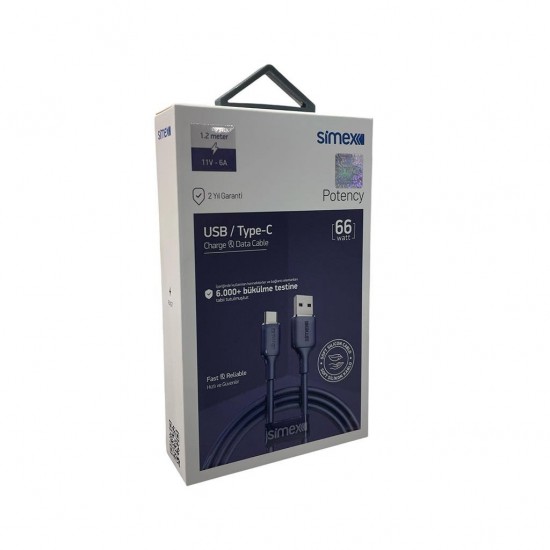 Simex SPK-14 Potency 66watt 120cm USB-A To Type-C Şarj ve Data Kablosu (Lacivert) Simex SPK-14 Potency 66watt 120cm USB-A To Type-C Şarj ve Data Kablosu (Lacivert)