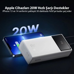 Baseus Star-Lord Digital Display 20000mAh 22.5W Hızlı Şarj Powerbank Taşınabilir Hızlı Şarj Cihazı (Beyaz)