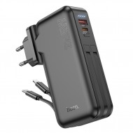 Hoco J126 USB-A+Type-C Çıkışlı Type-c+Lightning Kablolu 10000mAh Powerbank Şarj Aleti (Siyah)