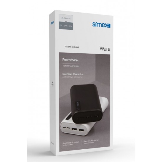 Simex S-28 Ware 20000mAh Powerbank (Beyaz) Simex S-28 Ware 20000mAh Powerbank (Beyaz)