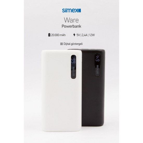 Simex S-28 Ware 20000mAh Powerbank (Beyaz) Simex S-28 Ware 20000mAh Powerbank (Beyaz)
