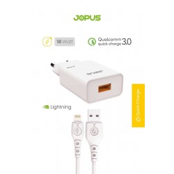 Jopus Lightning JO-S04 Rapido Qc 3.0 18W Lightning Kablolu Hızlı Şarj Adaptörü (Beyaz)