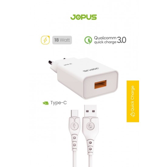 Jopus JO-S04 Rapido Qc 3.0 18W Type-C Kablolu Şarj Adaptörü (Beyaz) Jopus JO-S04 Rapido Qc 3.0 18W Type-C Kablolu Şarj Adaptörü (Beyaz)