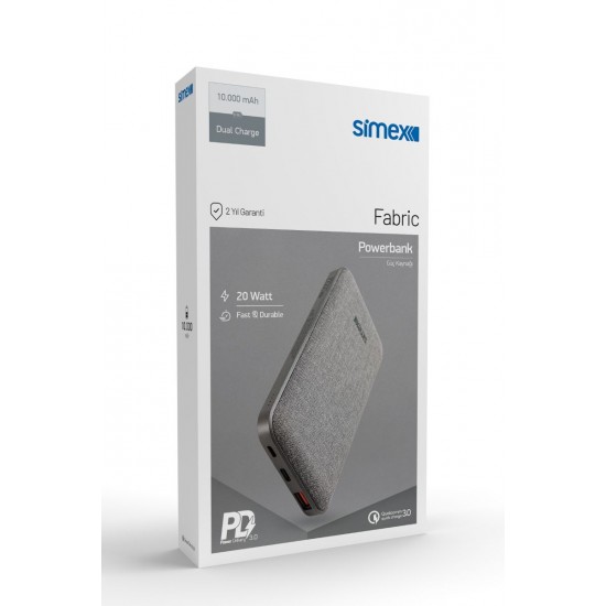 Simex S-37 Fabric 22,5W/PD 10000mAh Powerbank (Gri) Simex S-37 Fabric 22,5W/PD 10000mAh Powerbank (Gri)