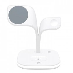 5in1 iPhone 15-14-13-12 Apple Watch Tutucu LED Işıklı Kablosuz Şarj İstasyonu Hızlı Şarj Standı (Beyaz)