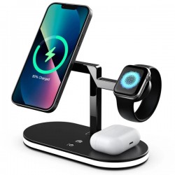 5in1 Led Işıklı Wireless Kablosuz Şarj Standı - iPhone+iWatch+AirPods (Siyah)