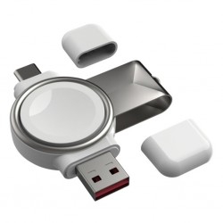 Apple iWatch uyumlu Taşınabilir 2 in 1 USB + Type-C Şarj Standı (Beyaz)