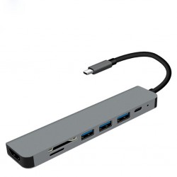 7in1 USB 3.1 HDMI 4K 30HZ 2K 1080P Type-C HUB Adaptör Dönüştürücü (Füme)