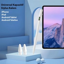 K-2268 Dijital Göstergeli Universal Kapasitif Stylus iPad Tablet Dokunmatik Kalem (Beyaz)