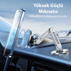 LF-256 Alüminyum Araç İçi Torpido Üstü Manyetik Telefon Tutucu (Gri)