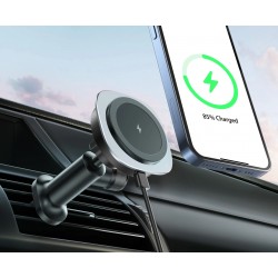 QI-206 Magsafe Uyumlu Araç Içi 15W Kablosuz Hızlı Şarj Telefon Tutucu (Siyah)