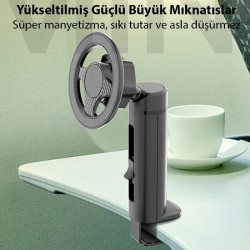 Mini Magsafe Uyumlu Masa  Koltuk Klipsli Manyetik Telefon Tutucu (Siyah)