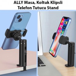 Mini Masa, Koltuk Klipsli Telefon Tutucu Stand (Siyah)