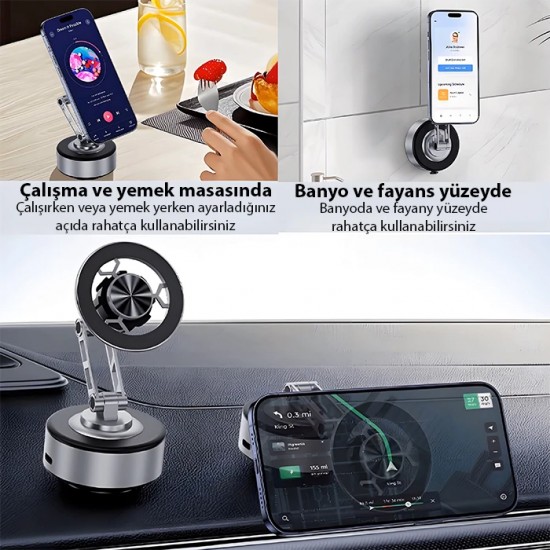Magsafe Uyumlu Manyetik Vakumlu Araç Tutucu | Çok Yüzeyli Telefon Montaj Magsafe Uyumlu Manyetik Vakumlu Araç Tutucu | Çok Yüzeyli Telefon Montaj