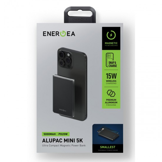 Energea AluPac Mini 5K 5.000 mAh 20W Type-C ve 15W Kablosuz Şarj Çıkışlı PD Hızlı Şarj Magsafe Powerbank (Gold)
