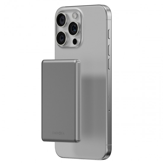 Energea AluPac Mini 5K 5.000 mAh 20W Type-C ve 15W Kablosuz Şarj Çıkışlı PD Hızlı Şarj Magsafe Powerbank (Gri)