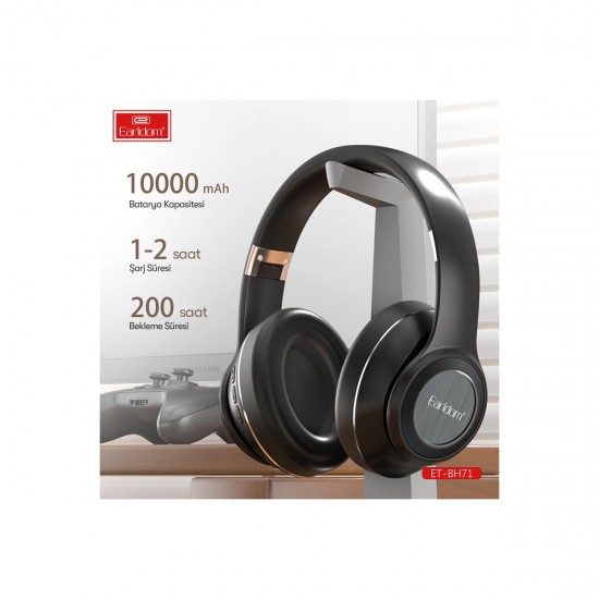 Earldom BH71 Bluetooth 5.0 Katlanabilir Kulak Üstü Kablosuz Kulaklık (Siyah)
