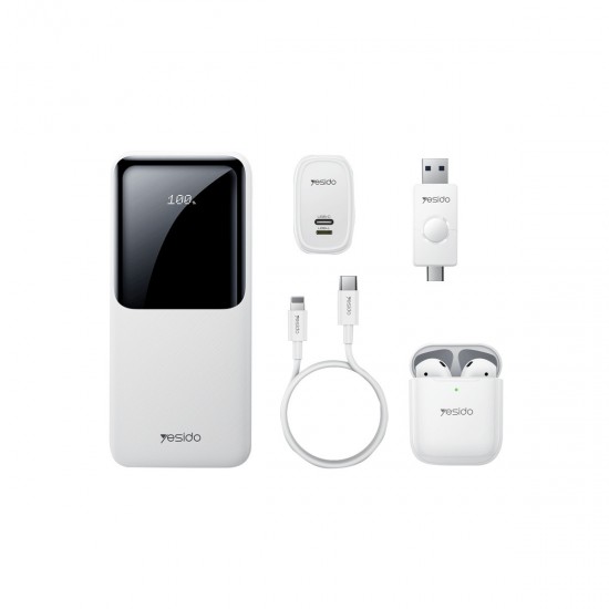 Yesido CG10 5in1 12W Şarj Aleti Kablo Powerbank Flash Bellek Airpods Set (Beyaz)