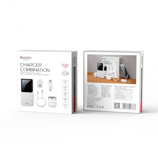 Yesido CG10 5in1 12W Şarj Aleti Kablo Powerbank Flash Bellek Airpods Set (Beyaz)