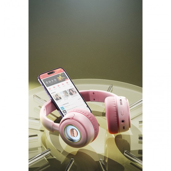 Yesido EP06 Bluetooth 5.3 RGB Işıklı Çocuklar İçin Kablosuz Kulak Üstü Kulaklık (Pembe)