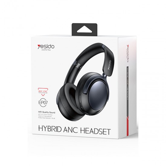 Yesido EP07 Bluetooth 5.3 Hibrit ANC Aktif Gürültü Engelleyici Kablosuz Kulak Üstü Kulaklık (Siyah)