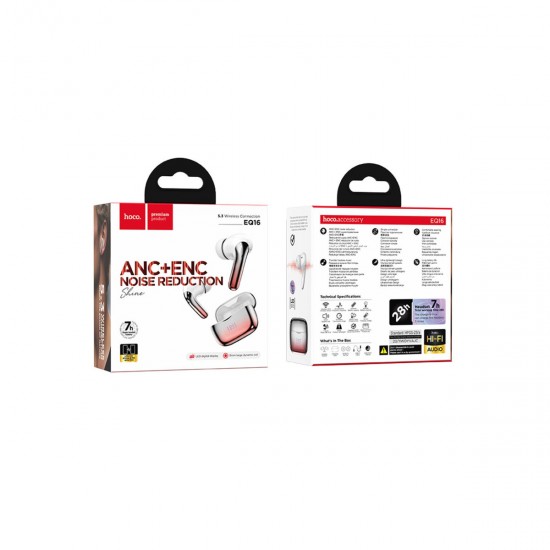 Hoco EQ16 Bluetooth 5.3 ANC + ENC Aktif Gürültü Engelleyici TWS Kulaklık (Kırmızı)