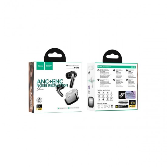 Hoco EQ16 Bluetooth 5.3 ANC + ENC Aktif Gürültü Engelleyici TWS Kulaklık (Siyah)