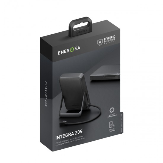 Energea Integra 20s Dijital Göstergeli 10.000 mAh 20W Type-C Dahili Kablolu Manyetik Semi Solid State Powerbank (Siyah)