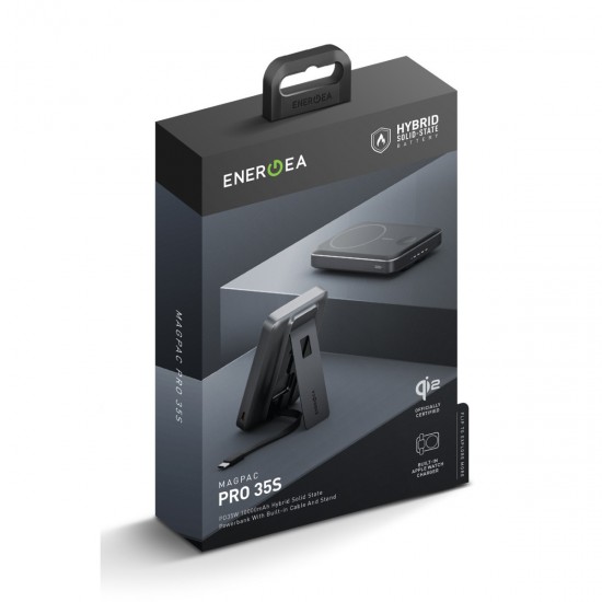 Energea MagPac Pro 35s 10.000 mAh 35W Type-C Dahili Kablolu 15W Qi2 Telefon Saat Magsafe Powerbank (Siyah)