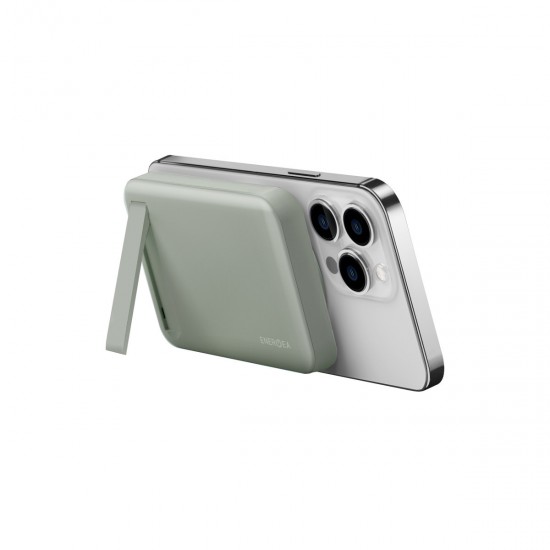 Energea MagPac Mini 10.000 mAh 20W Type-C 15W Kablosuz Şarj Destekli Stant Özellikli Magsafe Powerbank (Yeşil)