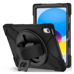 iPad 10 Nesil 10.9 2022 Uyumlu Defender Standlı Zırhlı Silikon Tablet Kılıfı (Siyah)