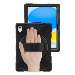 iPad 10 Nesil 10.9 2022 Uyumlu Defender Standlı Zırhlı Silikon Tablet Kılıfı (Siyah)