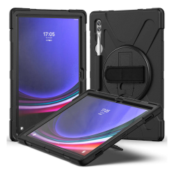 Samsung Galaxy Tab S9 Ultra / S8 Ultra Uyumlu Defender Standlı Zırhlı Silikon Tablet Kılıfı (Siyah)